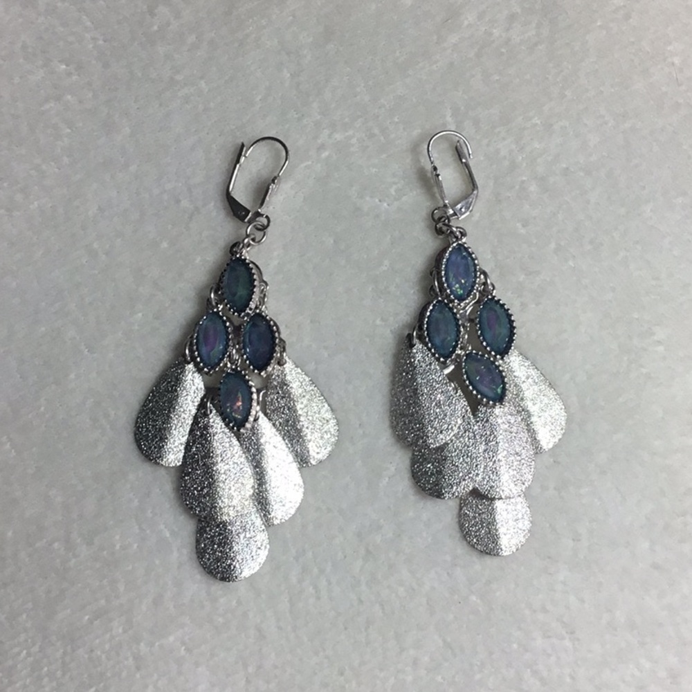 Silver and blue dangling earrings